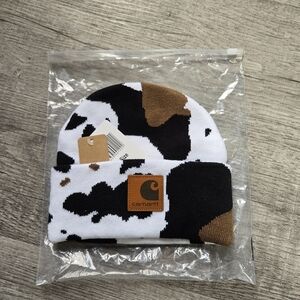 Carhartt Kids Cow-Print Beanie in White, Black & Brown